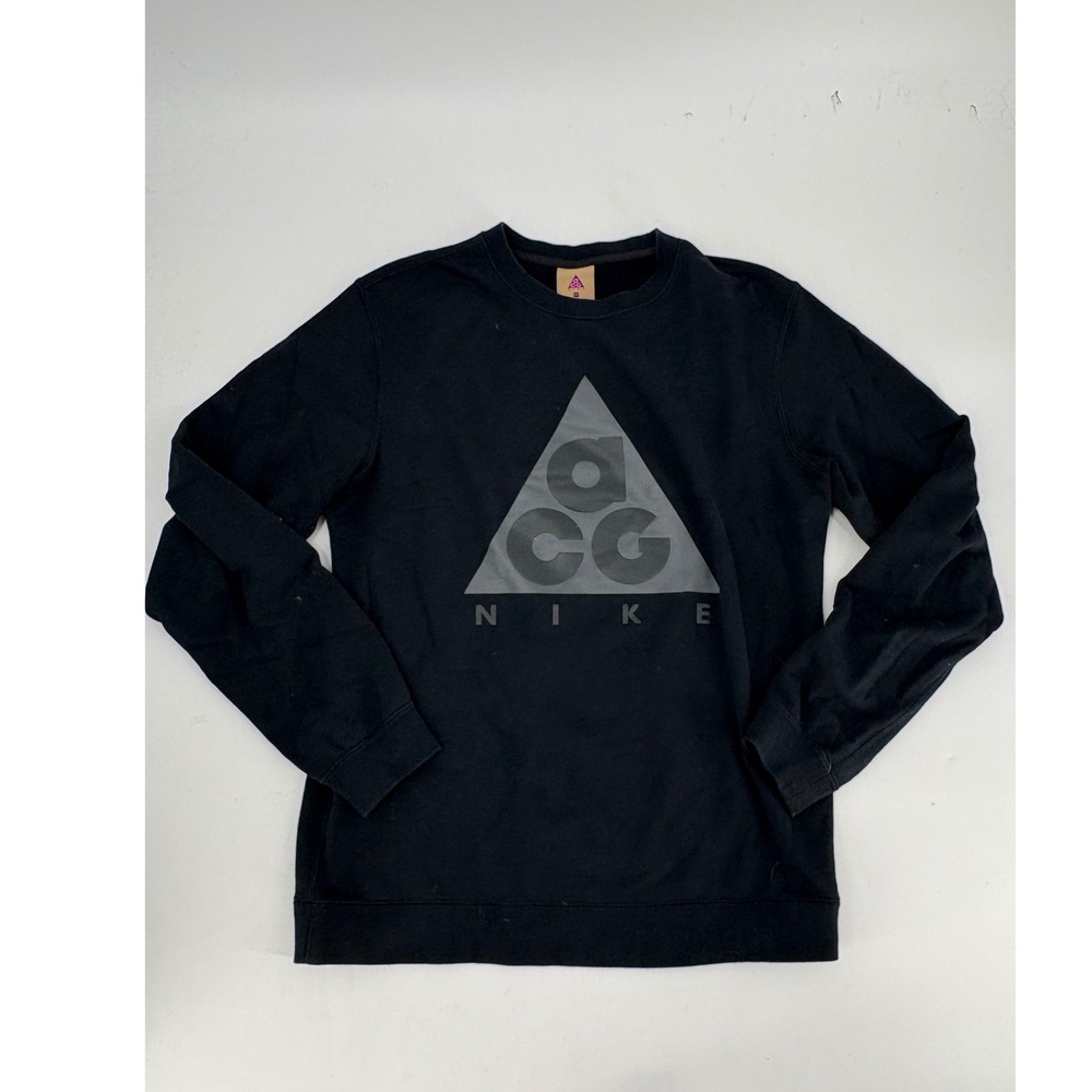 Nike ACG Mens Crewneck Sweatshirt Black Grey Triangle Logo Back Zip Pocket M
